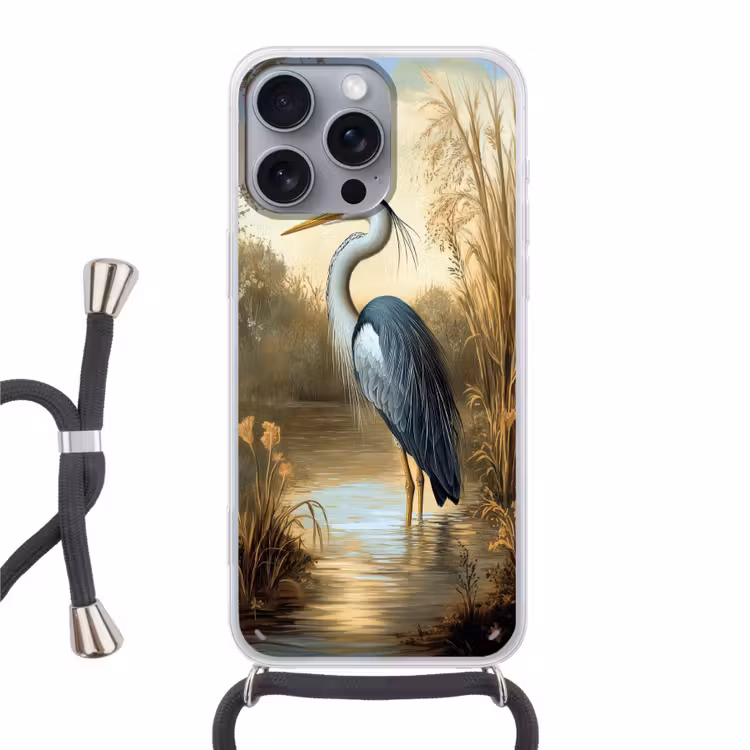 Reiger - Water - Planten Hoesje iPhone 16 Pro Max met koord klein -3d