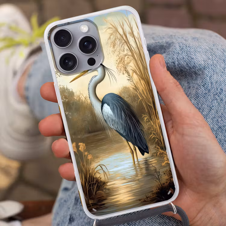 Reiger - Water - Planten Hoesje iPhone 16 Pro Max met koord klein -sfeer3