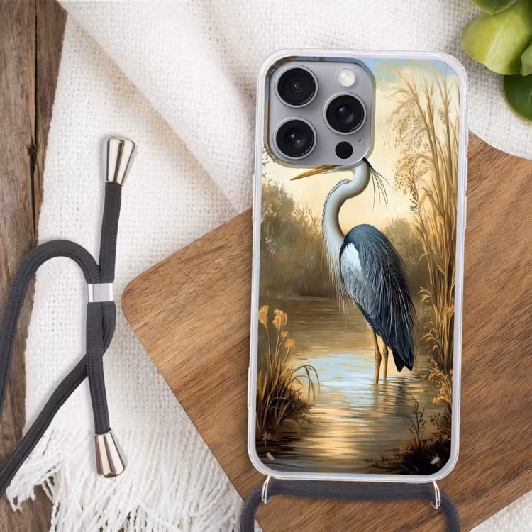 Reiger - Water - Planten Hoesje iPhone 16 Pro Max met koord klein -sfeer4