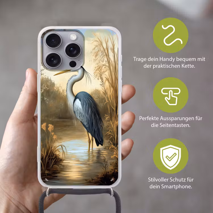 Reiger - Water - Planten Hoesje iPhone 16 Pro Max met koord klein -sfeer2_DE