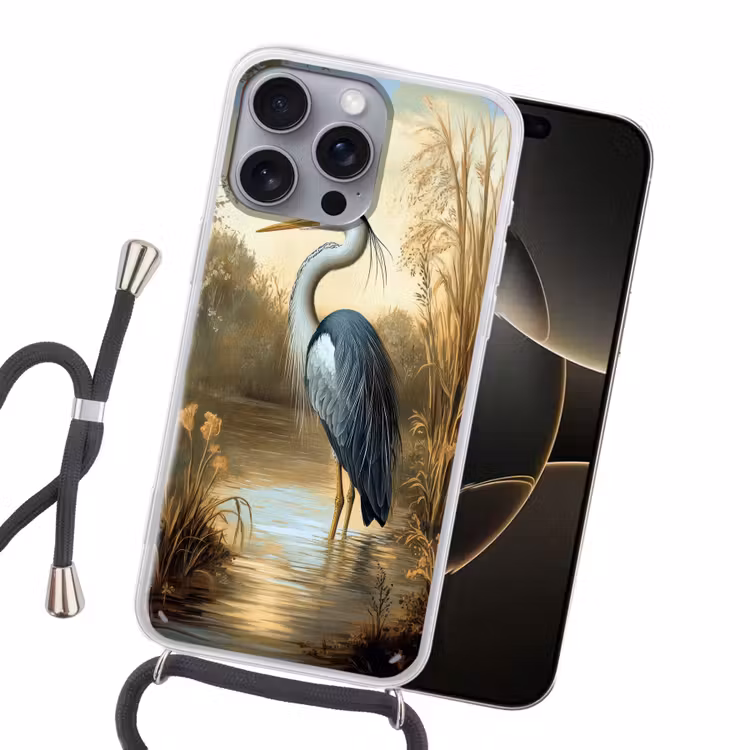 Reiger - Water - Planten Hoesje iPhone 16 Pro Max met koord klein -sfeer1