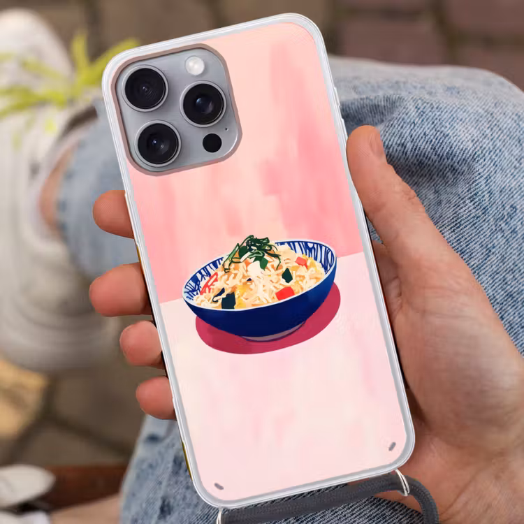 Rijst - Illustratie - Kom - Groente Hoesje iPhone 16 Pro Max met koord klein -sfeer3