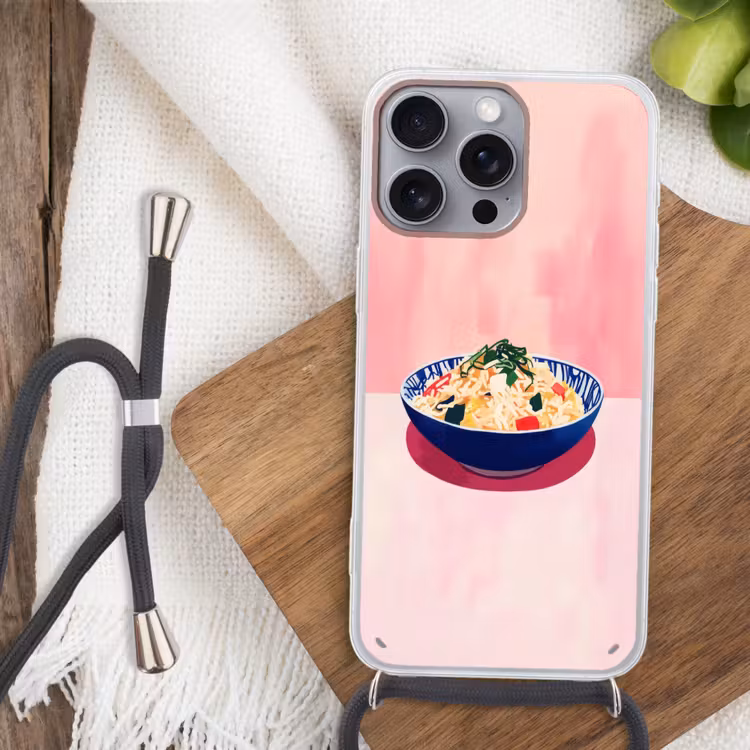 Rijst - Illustratie - Kom - Groente Hoesje iPhone 16 Pro Max met koord klein -sfeer4
