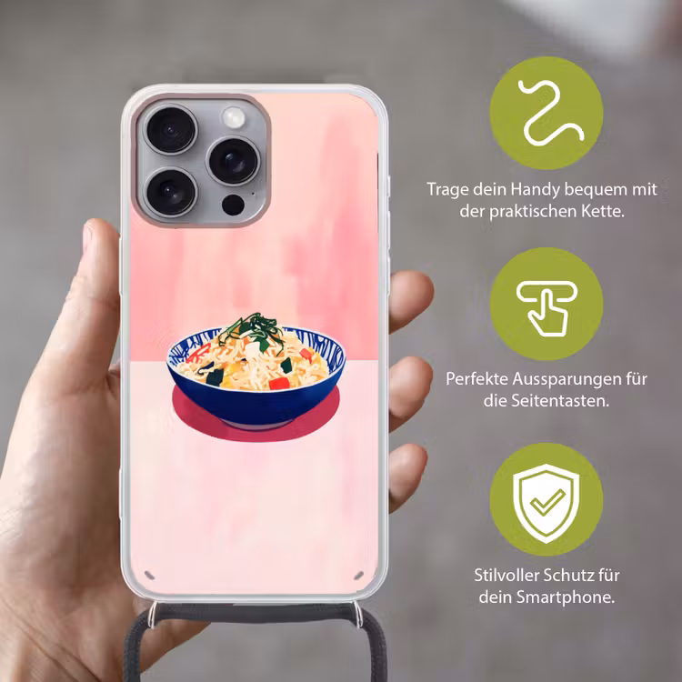Rijst - Illustratie - Kom - Groente Hoesje iPhone 16 Pro Max met koord klein -sfeer2_DE