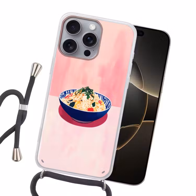 Rijst - Illustratie - Kom - Groente Hoesje iPhone 16 Pro Max met koord klein -sfeer1