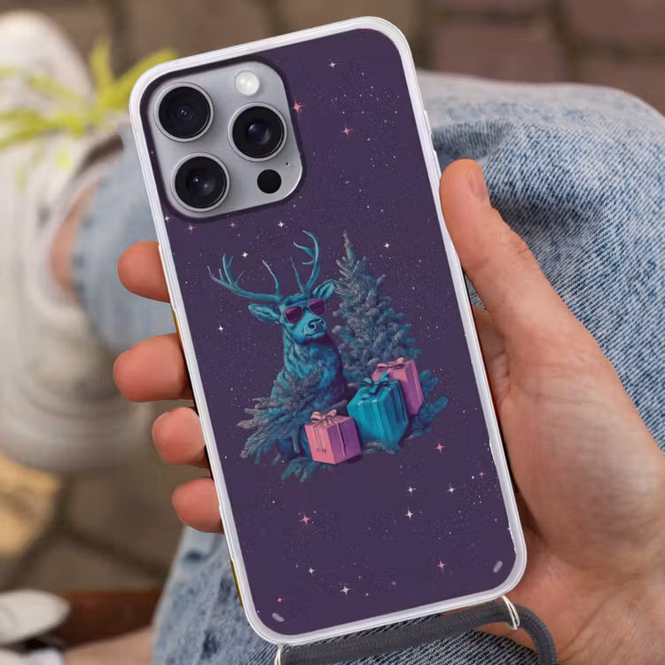 Rendier - Zonnebril - Neon - Kerstboom Hoesje iPhone 16 Pro Max met koord klein -sfeer3