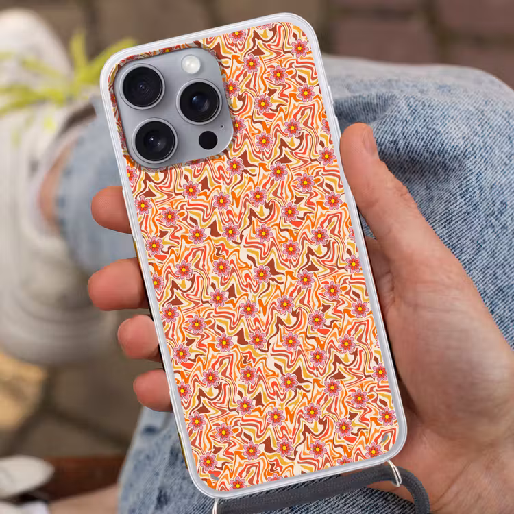 Retro - Bloemen - Patroon Hoesje iPhone 16 Pro Max met koord klein 804 -sfeer3