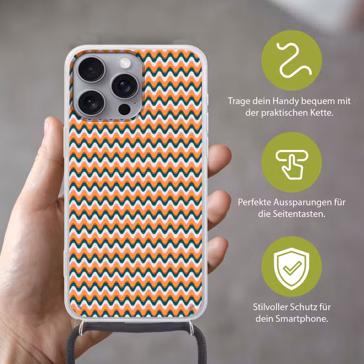 Retro - Disco - Golven - Kleur Hoesje iPhone 16 Pro Max met koord klein 804 -sfeer2_DE