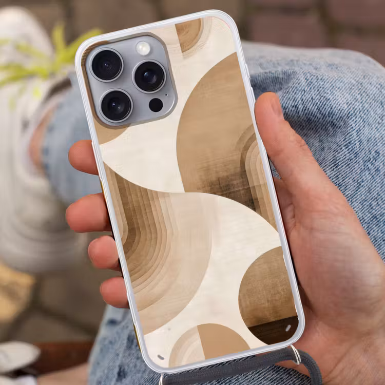 Retro - Geometrische lagen - Aardetinten Hoesje iPhone 16 Pro Max met koord klein -sfeer3