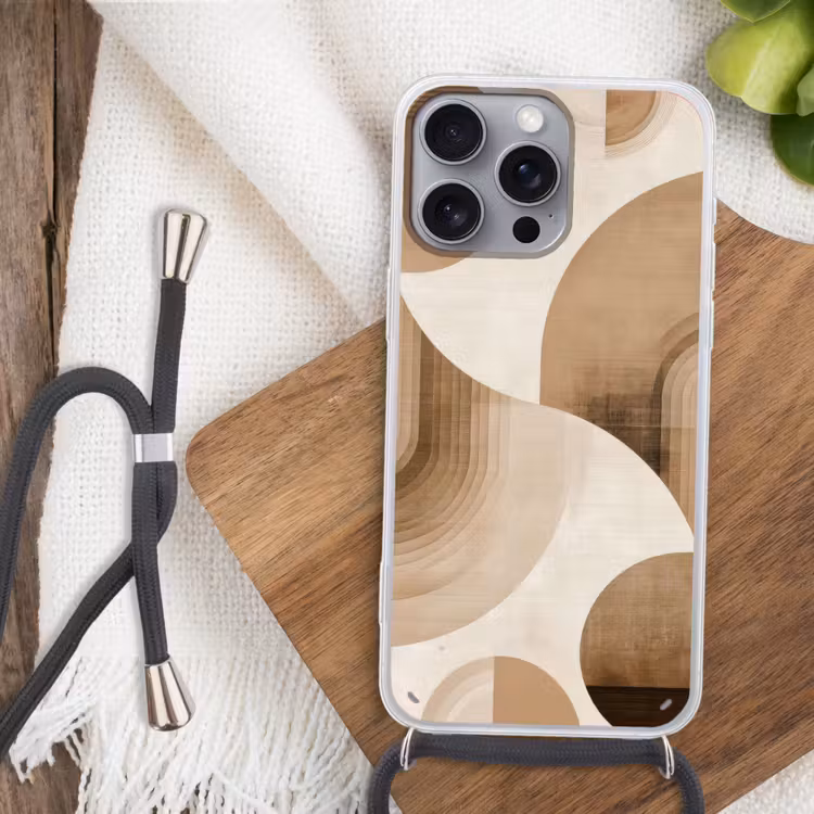Retro - Geometrische lagen - Aardetinten Hoesje iPhone 16 Pro Max met koord klein -sfeer4