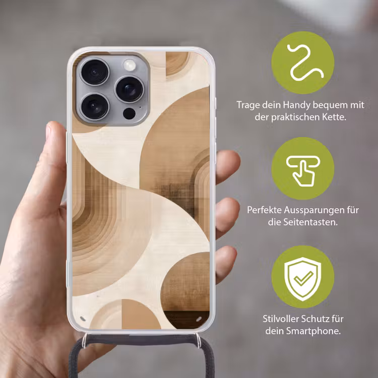 Retro - Geometrische lagen - Aardetinten Hoesje iPhone 16 Pro Max met koord klein -sfeer2_DE