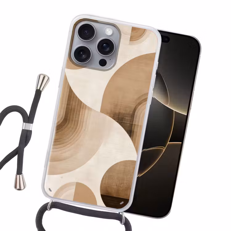 Retro - Geometrische lagen - Aardetinten Hoesje iPhone 16 Pro Max met koord klein -sfeer1