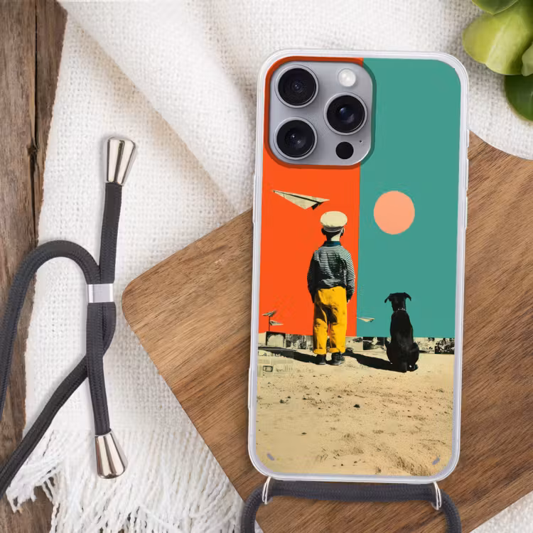 Retro - Jongen - Hond - Rood - Groen Hoesje iPhone 16 Pro Max met koord klein -sfeer4