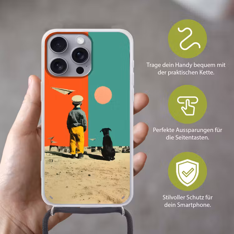 Retro - Jongen - Hond - Rood - Groen Hoesje iPhone 16 Pro Max met koord klein -sfeer2_DE