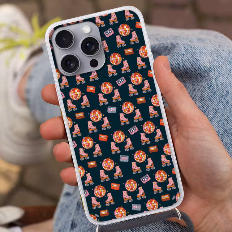 Rolschaatsen - Patroon - Disco Hoesje iPhone 16 Pro Max met koord klein 804 -sfeer3