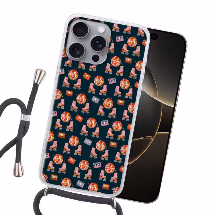 Rolschaatsen - Patroon - Disco Hoesje iPhone 16 Pro Max met koord klein 804 -sfeer1