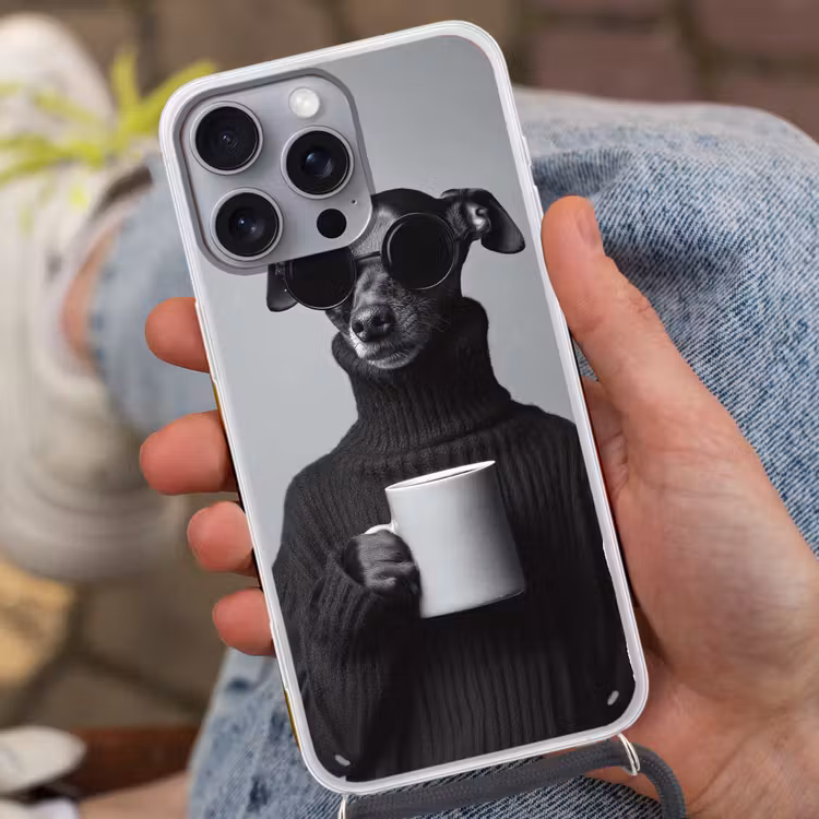 Coltrui - Hond - Bril - Mok Hoesje iPhone 16 Pro Max met koord klein -sfeer3