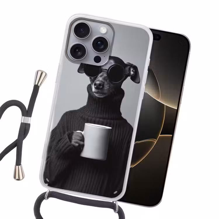 Coltrui - Hond - Bril - Mok Hoesje iPhone 16 Pro Max met koord klein -sfeer1