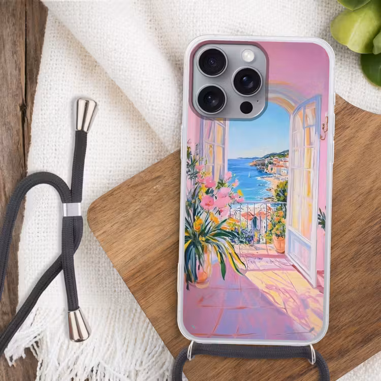 Roze - Buiten - Verf Hoesje iPhone 16 Pro Max met koord klein -sfeer4