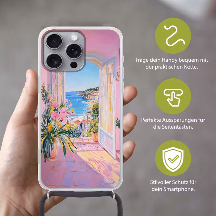 Roze - Buiten - Verf Hoesje iPhone 16 Pro Max met koord klein -sfeer2_DE