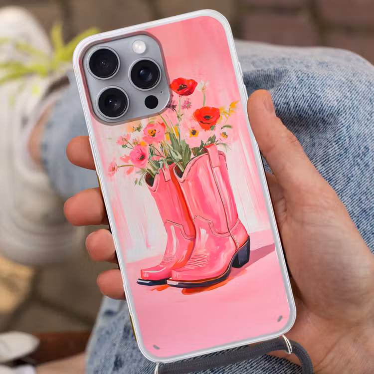 Roze - Bloemen - Cowboy Hoesje iPhone 16 Pro Max met koord klein -sfeer3