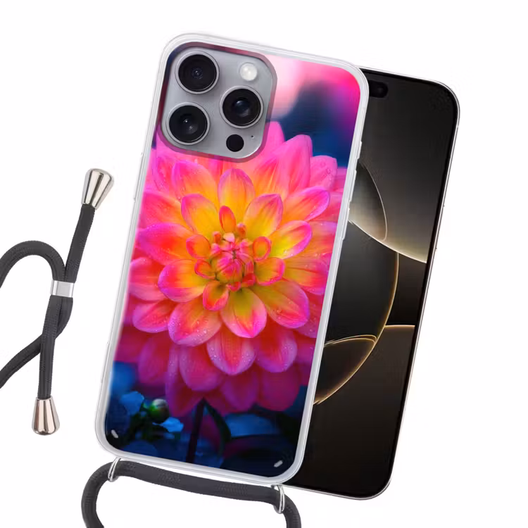 Roze - Dahlia - Kleurrijk Hoesje iPhone 16 Pro Max met koord klein -sfeer1