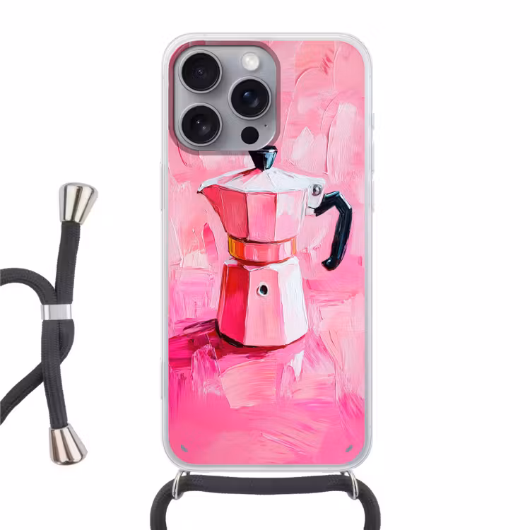 Roze - Verf - Coffee Hoesje iPhone 16 Pro Max met koord klein -3d