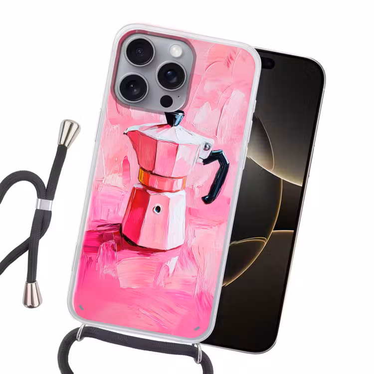 Roze - Verf - Coffee Hoesje iPhone 16 Pro Max met koord klein -sfeer1