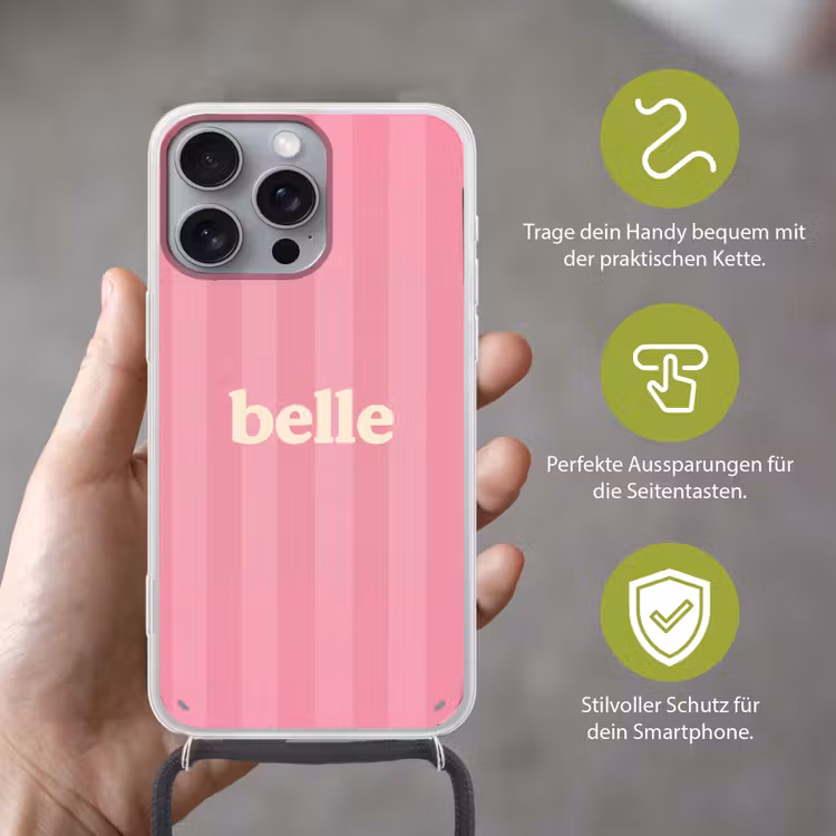 Roze - Gestreept - Belle Hoesje iPhone 16 Pro Max met koord klein -sfeer2_DE
