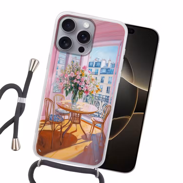 Pink - City - Bloemen Hoesje iPhone 16 Pro Max met koord klein -sfeer1