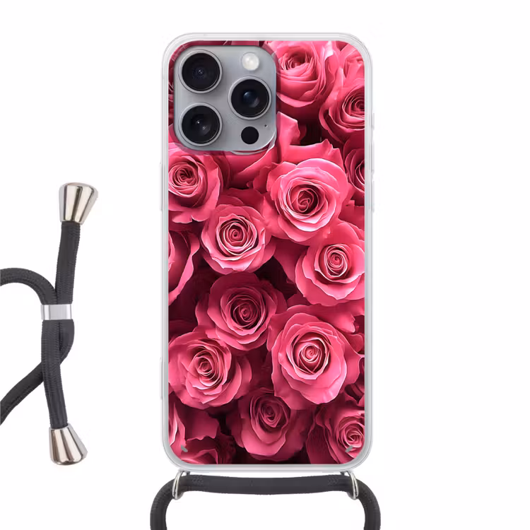 Rozen - Pink - Bloem Hoesje iPhone 16 Pro Max met koord klein -3d