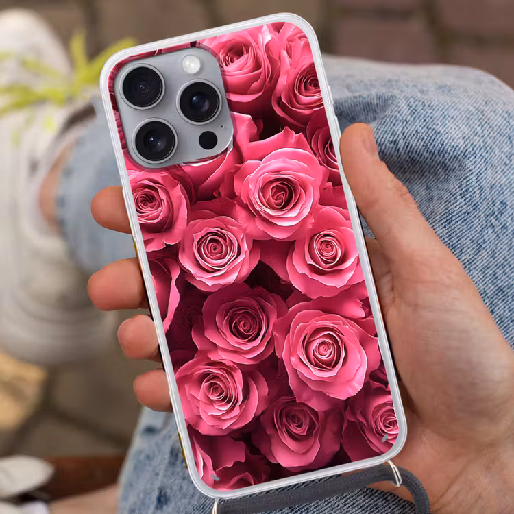 Rozen - Pink - Bloem Hoesje iPhone 16 Pro Max met koord klein -sfeer3