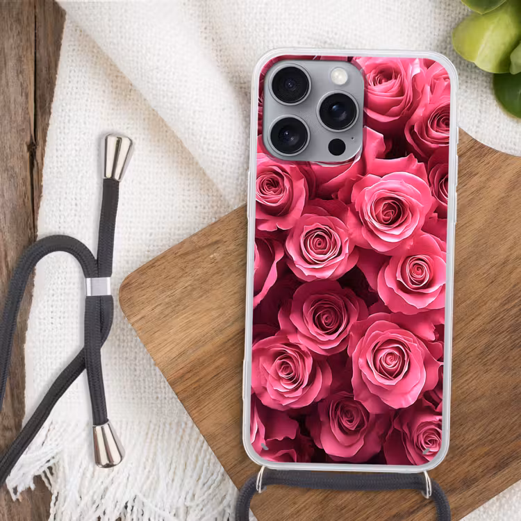 Rozen - Pink - Bloem Hoesje iPhone 16 Pro Max met koord klein -sfeer4