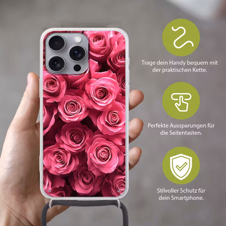 Rozen - Pink - Bloem Hoesje iPhone 16 Pro Max met koord klein -sfeer2_DE
