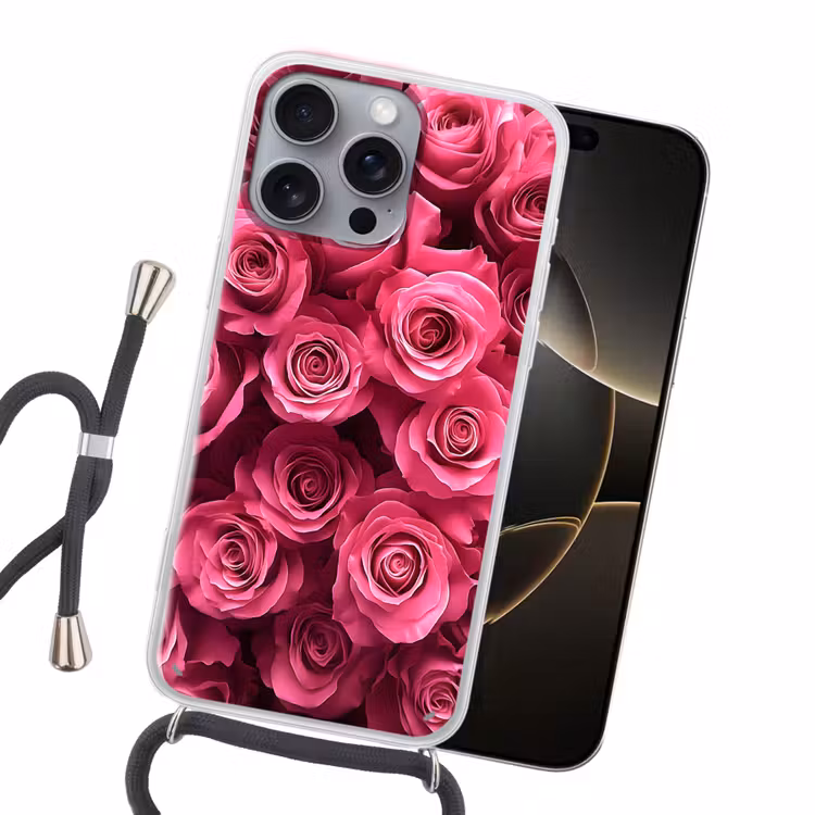 Rozen - Pink - Bloem Hoesje iPhone 16 Pro Max met koord klein -sfeer1