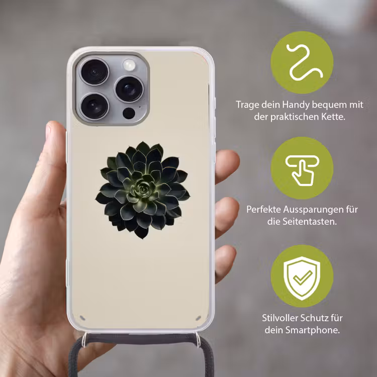 Rozet - Cirkelvormig - Donkergroen Hoesje iPhone 16 Pro Max met koord klein -sfeer2_DE