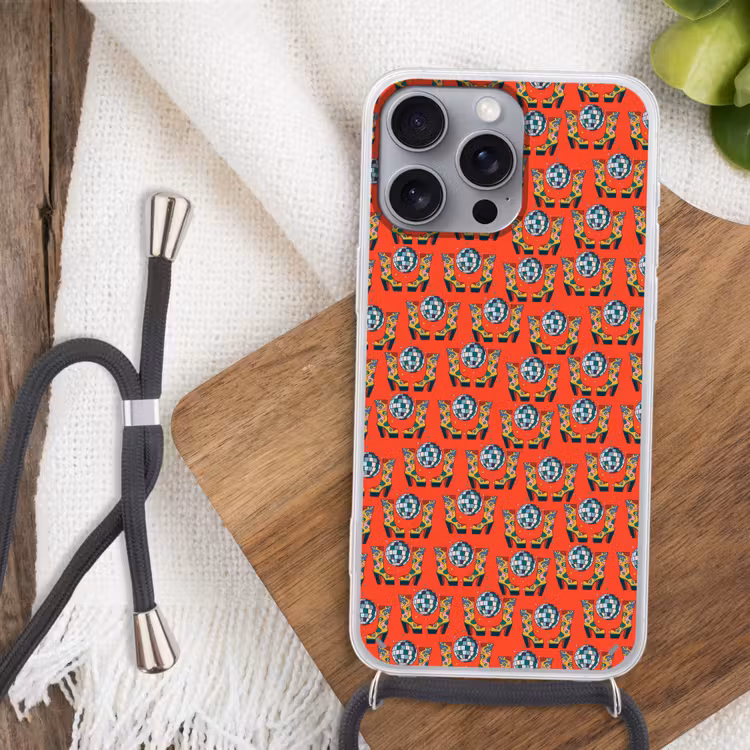 Rood - Disco - Patroon Hoesje iPhone 16 Pro Max met koord klein 804 -sfeer4