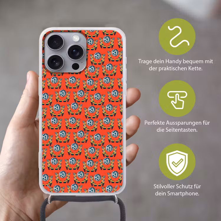 Rood - Disco - Patroon Hoesje iPhone 16 Pro Max met koord klein 804 -sfeer2_DE