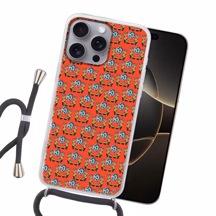 Rood - Disco - Patroon Hoesje iPhone 16 Pro Max met koord klein 804 -sfeer1