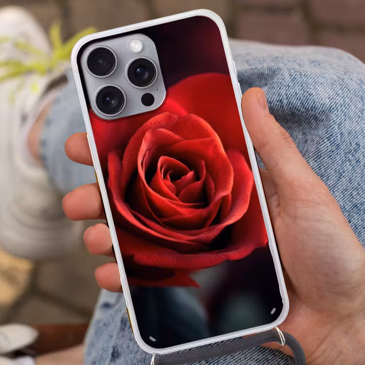 Rood - Roos - Romantisch Hoesje iPhone 16 Pro Max met koord klein -sfeer3