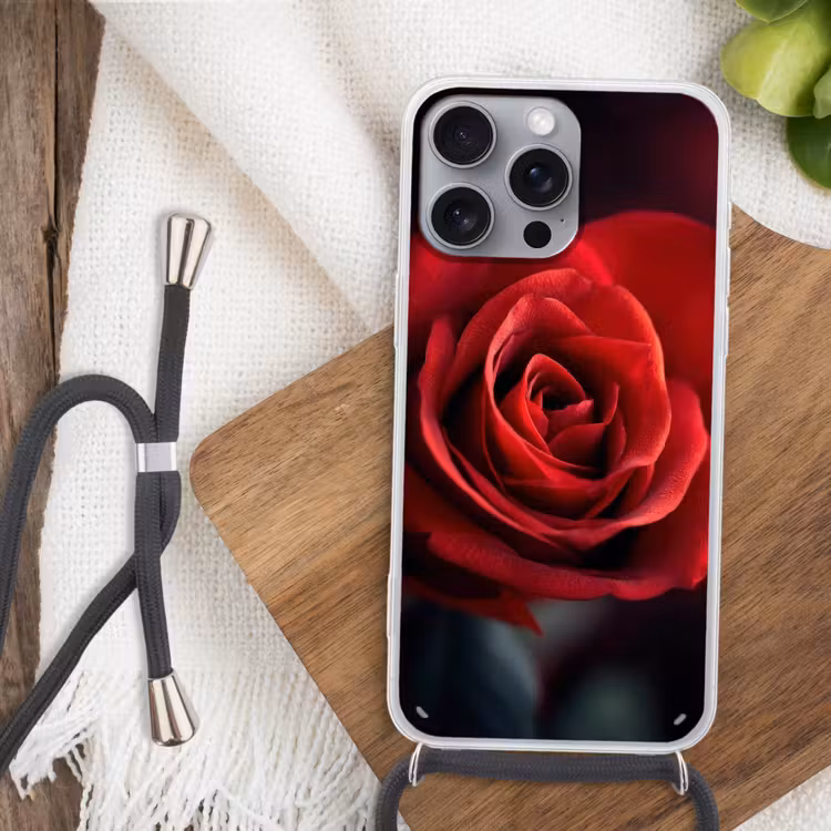 Rood - Roos - Romantisch Hoesje iPhone 16 Pro Max met koord klein -sfeer4