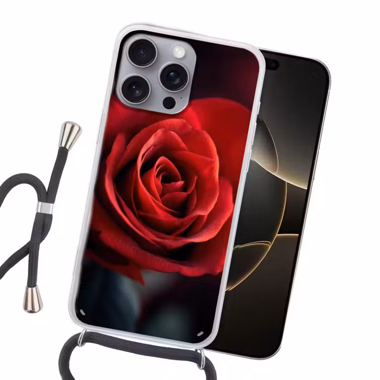 Rood - Roos - Romantisch Hoesje iPhone 16 Pro Max met koord klein -sfeer1