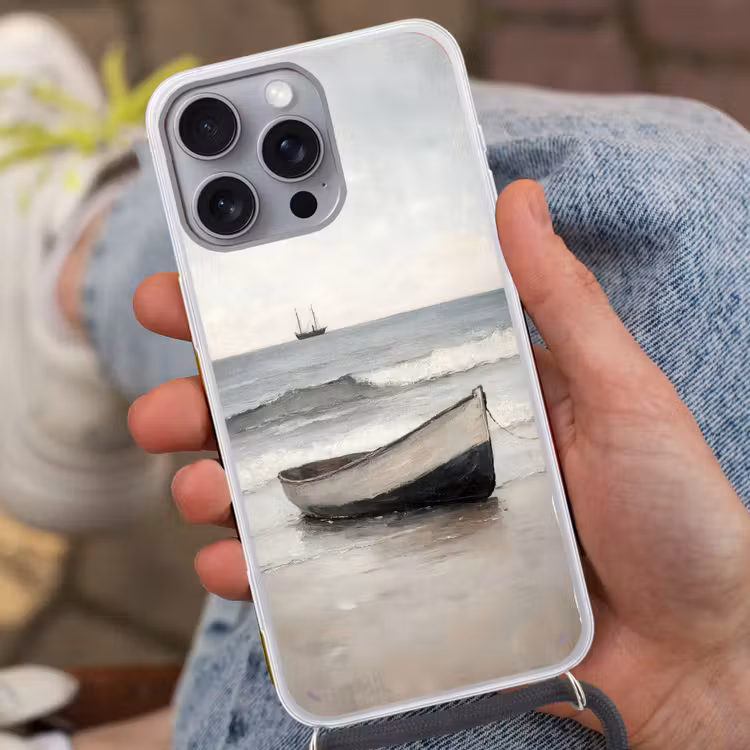 Roeiboot - Zee - Horizon Hoesje iPhone 16 Pro Max met koord klein -sfeer3