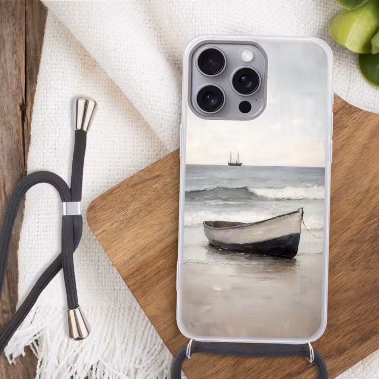 Roeiboot - Zee - Horizon Hoesje iPhone 16 Pro Max met koord klein -sfeer4