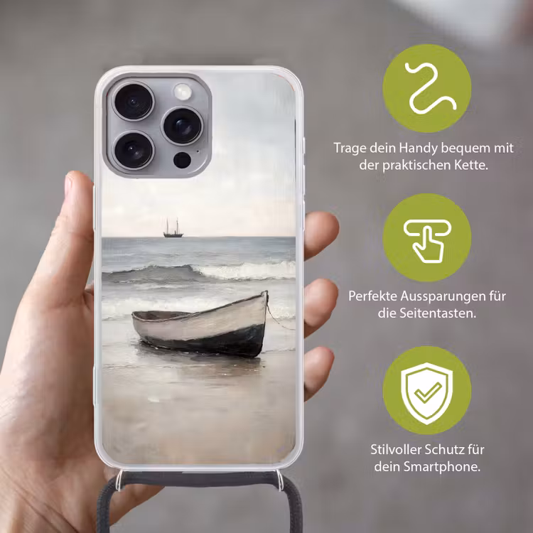 Roeiboot - Zee - Horizon Hoesje iPhone 16 Pro Max met koord klein -sfeer2_DE
