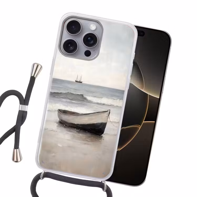 Roeiboot - Zee - Horizon Hoesje iPhone 16 Pro Max met koord klein -sfeer1