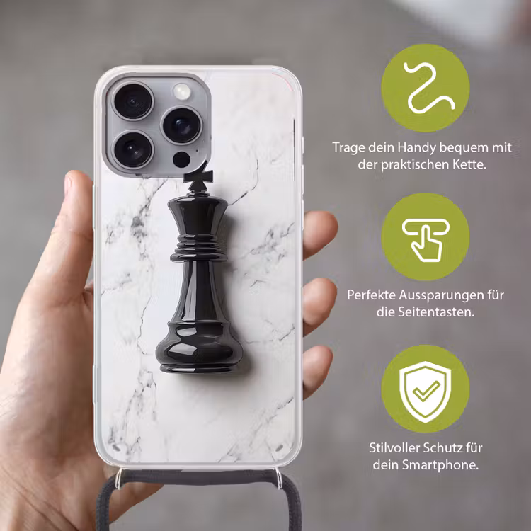 Schaakstuk - Koning - Zwart - Marmer Hoesje iPhone 16 Pro Max met koord klein -sfeer2_DE