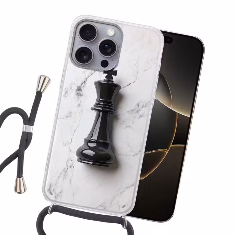 Schaakstuk - Koning - Zwart - Marmer Hoesje iPhone 16 Pro Max met koord klein -sfeer1