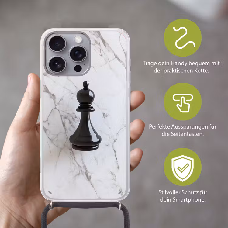 Schaakstuk - Loper - Zwart - Marmer Hoesje iPhone 16 Pro Max met koord klein -sfeer2_DE