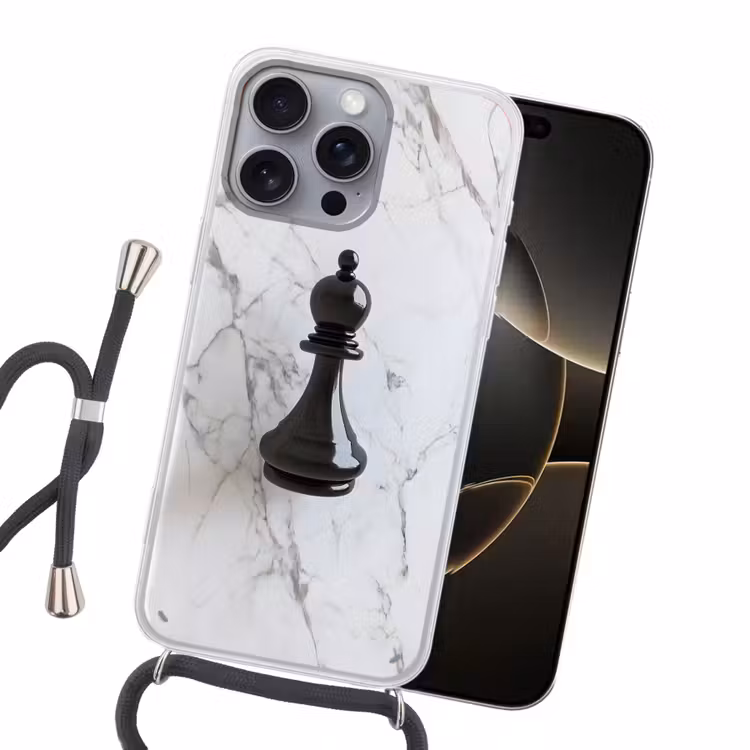Schaakstuk - Loper - Zwart - Marmer Hoesje iPhone 16 Pro Max met koord klein -sfeer1